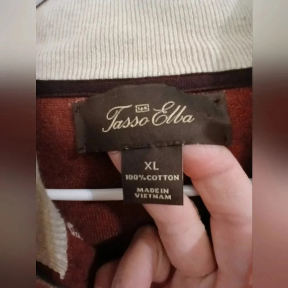 Tasso Elba Men's XL quarter zip argyle brown sweater academia grandpa style - Picture 5 of 6